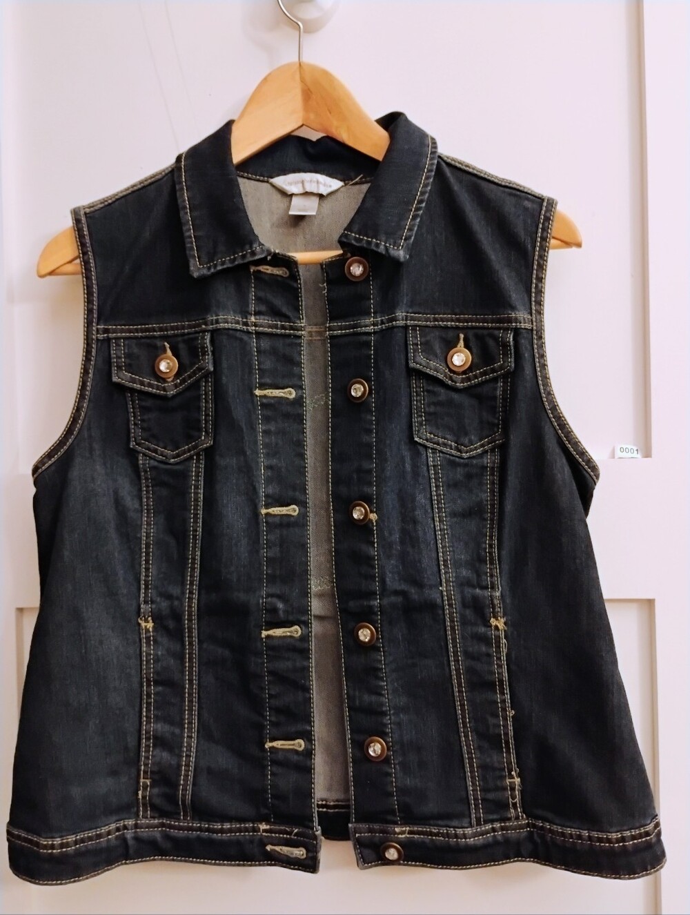 Classic Dark Blue Denim Vest Jacket - Women's Size Small